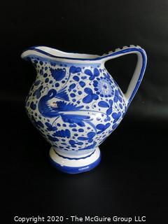 Blue and White Hand Painted Pitcher by Chianti, approximately 8" tall