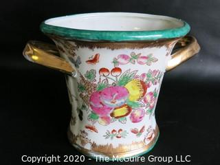 Asian Inspired Two Handle Porcelain Urn, Measures Approximately 7" tall 