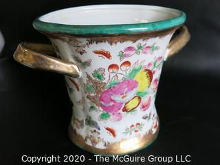 Asian Inspired Two Handle Porcelain Urn, Measures Approximately 7" tall 