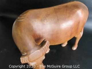 Hand Carved Wooden Ox Figurine - As is Broken Horn - Measures approximately 10" tall and 22" long