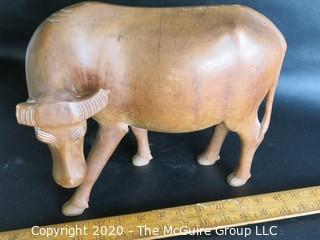 Hand Carved Wooden Ox Figurine - As is Broken Horn - Measures approximately 10" tall and 22" long