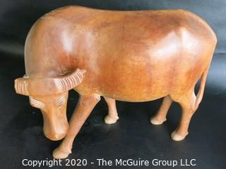 Hand Carved Wooden Ox Figurine - As is Broken Horn - Measures approximately 10" tall and 22" long