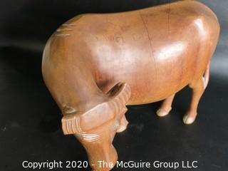 Hand Carved Wooden Ox Figurine - As is Broken Horn - Measures approximately 10" tall and 22" long