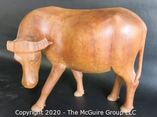 Hand Carved Wooden Ox Figurine - As is Broken Horn - Measures approximately 10" tall and 22" long