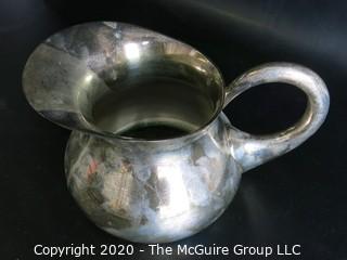 Silver Plated Pitcher, measures approximately 5" tall and 4" wide; hallmark on base