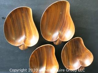 Four Hand Carved Wooden Leaf Shaped Bowls.  Made by Hibiscus 