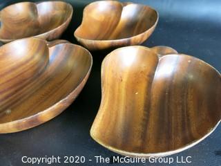 Four Hand Carved Wooden Leaf Shaped Bowls.  Made by Hibiscus 