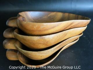 Four Hand Carved Wooden Leaf Shaped Bowls.  Made by Hibiscus 