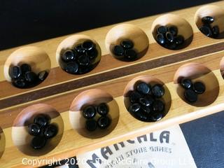 Mancala African Stone Game with Glass Game Pieces and Instructions