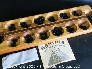 Mancala African Stone Game with Glass Game Pieces and Instructions