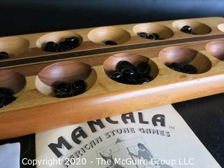 Mancala African Stone Game with Glass Game Pieces and Instructions