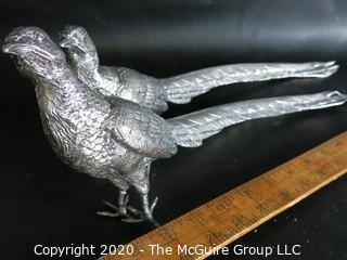 Pair of Weidlich Bros Wb Mfg #2275 Silver Plated Pheasants, Measures approximately 13" long  As is, some missing feet.