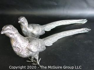 Pair of Weidlich Bros Wb Mfg #2275 Silver Plated Pheasants, Measures approximately 13" long  As is, some missing feet.