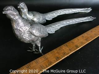 Pair of Weidlich Bros Wb Mfg #2275 Silver Plated Pheasants, Measures approximately 13" long  As is, some missing feet.