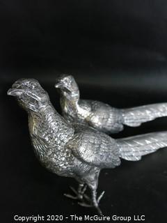 Pair of Weidlich Bros Wb Mfg #2275 Silver Plated Pheasants, Measures approximately 13" long  As is, some missing feet.