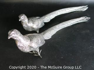 Pair of Weidlich Bros Wb Mfg #2275 Silver Plated Pheasants, Measures approximately 13" long  As is, some missing feet.