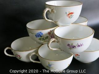 Set of Hand Painted Floral Dresden Porcelain Coffee Service including cups & saucers, demitasse cups & saucers, plates, Coffee Pot, Creamer and Sugar.  Made in Germany