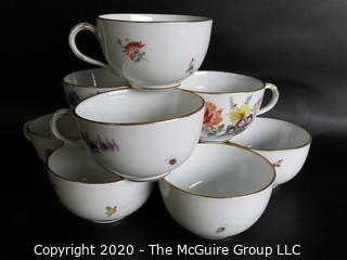 Set of Hand Painted Floral Dresden Porcelain Coffee Service including cups & saucers, demitasse cups & saucers, plates, Coffee Pot, Creamer and Sugar.  Made in Germany