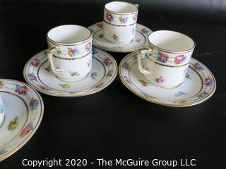 Set of Hand Painted Floral Dresden Porcelain Coffee Service including cups & saucers, demitasse cups & saucers, plates, Coffee Pot, Creamer and Sugar.  Made in Germany