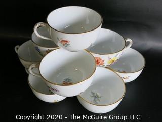 Set of Hand Painted Floral Dresden Porcelain Coffee Service including cups & saucers, demitasse cups & saucers, plates, Coffee Pot, Creamer and Sugar.  Made in Germany