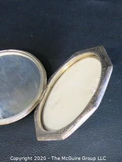 Pair of two matching Asian Silver Plate Boxes with Hinged Lids. Measures approximately 3" in diameter