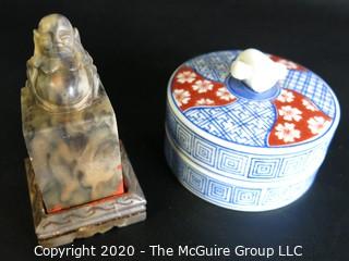 Chinese Carved Stone Seal with Lidded Pot of Seal Paste