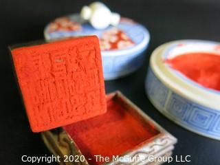 Chinese Carved Stone Seal with Lidded Pot of Seal Paste