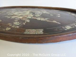 Asian Hand Carved Wooden Tray with Inlaid Mother of Pearl Decoration.  Measures approximately 23 1/2" x 14 1/2"