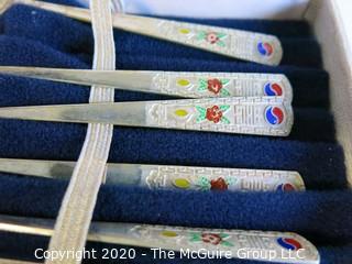 Set of 6 Silver and Enamel Japanese Export Spoons in Presentation box, Mitopa Dept