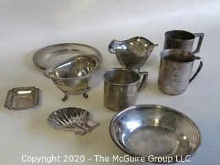 Group of Nine Sterling Silver Serving Pieces including Three Baby Cups. Weighs a total of approximately 400 grams. 