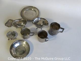 Group of Nine Sterling Silver Serving Pieces including Three Baby Cups. Weighs a total of approximately 400 grams. 