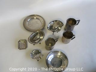 Group of Nine Sterling Silver Serving Pieces including Three Baby Cups. Weighs a total of approximately 400 grams. 