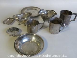 Group of Nine Sterling Silver Serving Pieces including Three Baby Cups. Weighs a total of approximately 400 grams. 