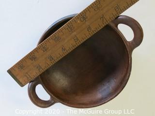 Hand Thrown Double Handle Red Clay Pottery Serving Bowl.  Measures approximately 8" in diameter including handles. Made in Peru. 