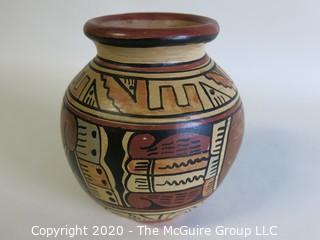 Hand Thrown and Painted Red Clay Pottery Vase, Made in Peru. Measures approximately 5" x 4"