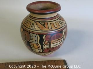 Hand Thrown and Painted Red Clay Pottery Vase, Made in Peru. Measures approximately 5" x 4"