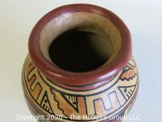 Hand Thrown and Painted Red Clay Pottery Vase, Made in Peru. Measures approximately 5" x 4"