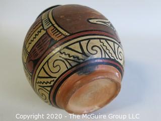 Hand Thrown and Painted Red Clay Pottery Vase, Made in Peru. Measures approximately 5" x 4"