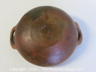 Hand Thrown and Painted Red Clay Double Handle Bowl. Made in Peru. Measures approximately 7 1/2" X 3"