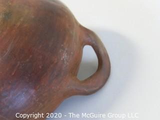 Hand Thrown and Painted Red Clay Double Handle Bowl. Made in Peru. Measures approximately 7 1/2" X 3"