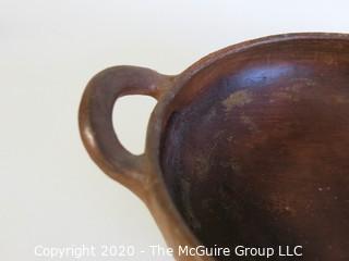 Hand Thrown and Painted Red Clay Double Handle Bowl. Made in Peru. Measures approximately 7 1/2" X 3"