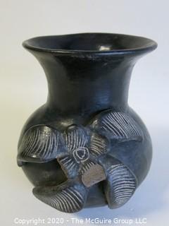 Hand Thrown Black Clay Vase with Applied Decoration. As Is. In the style of Barro Negro Pottery of Oaxaca, Mexico. Approximately 5" X 4"