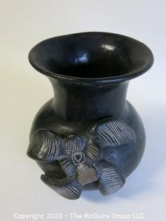 Hand Thrown Black Clay Vase with Applied Decoration. As Is. In the style of Barro Negro Pottery of Oaxaca, Mexico. Approximately 5" X 4"