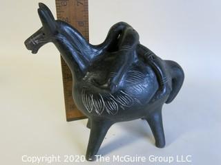 Small Hand Made Black Clay Pottery Donkey Figurine.  In the style of Barro Negro Pottery of Oaxaca, Mexico. Approximately 7" x 7"