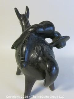 Small Hand Made Black Clay Pottery Donkey Figurine.  In the style of Barro Negro Pottery of Oaxaca, Mexico. Approximately 7" x 7"