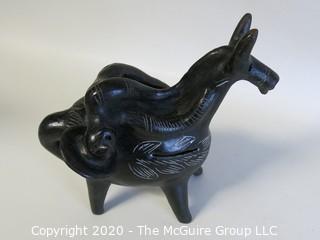 Small Hand Made Black Clay Pottery Donkey Figurine.  In the style of Barro Negro Pottery of Oaxaca, Mexico. Approximately 7" x 7"