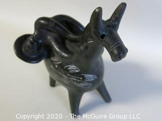 Small Hand Made Black Clay Pottery Donkey Figurine.  In the style of Barro Negro Pottery of Oaxaca, Mexico. Approximately 7" x 7"