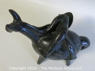 Small Hand Made Black Clay Pottery Donkey Figurine.  In the style of Barro Negro Pottery of Oaxaca, Mexico. Approximately 7" x 7"