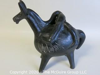 Small Hand Made Black Clay Pottery Donkey Figurine.  In the style of Barro Negro Pottery of Oaxaca, Mexico. Approximately 7" x 7"