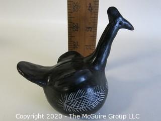 Hand Made Black Clay Pottery Bird Figure. In the style of Barro Negro Pottery of Oaxaca, Mexico. Measures approximately 4" x 4"